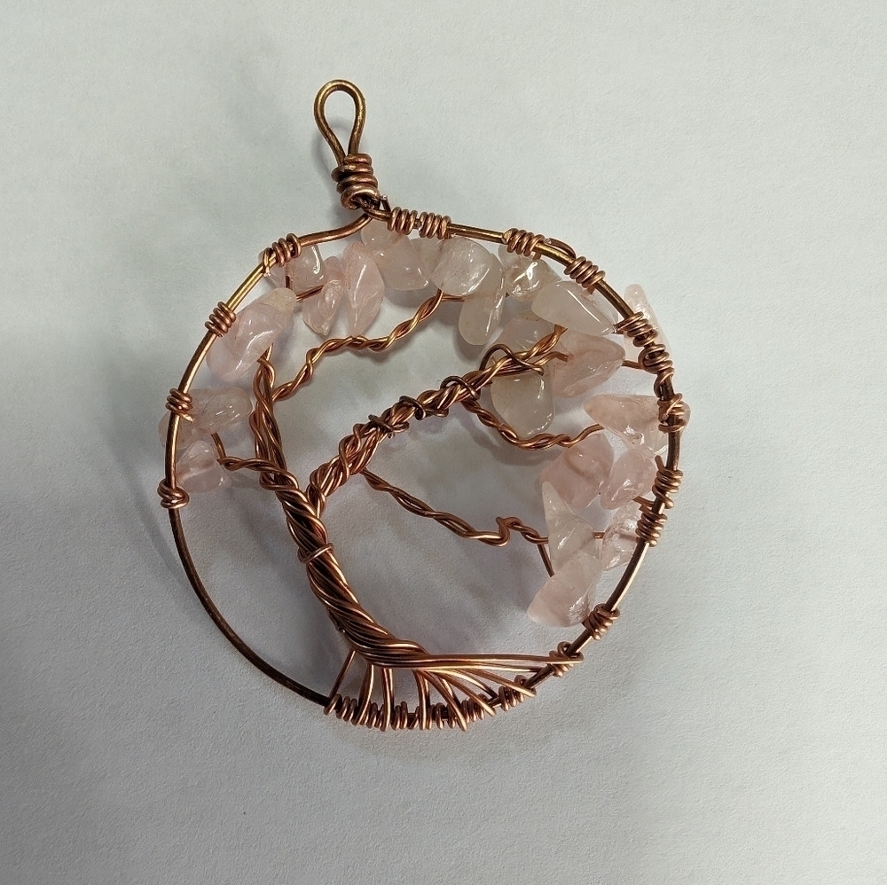 Rose Quartz Tree‎ of Life Pendant